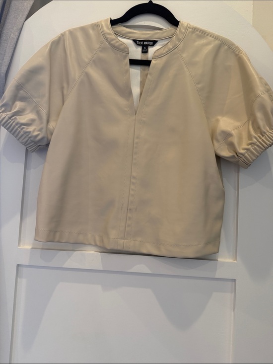 Steve Madden Tops - Steve Madden Cream Faux Leather Short-Sleeve Top